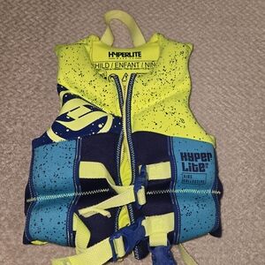 Hyperlite Kids Life Jacket Vest in Neon Yellow & Teal 33-55 LBS